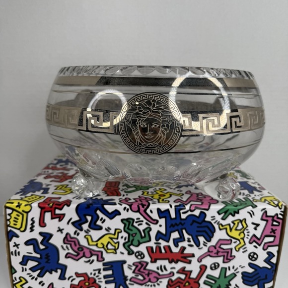 Versace Rosenthal Medusa Head Clear Crystal Bowl Round Large Clear 8.5" Heavy - Picture 1 of 16